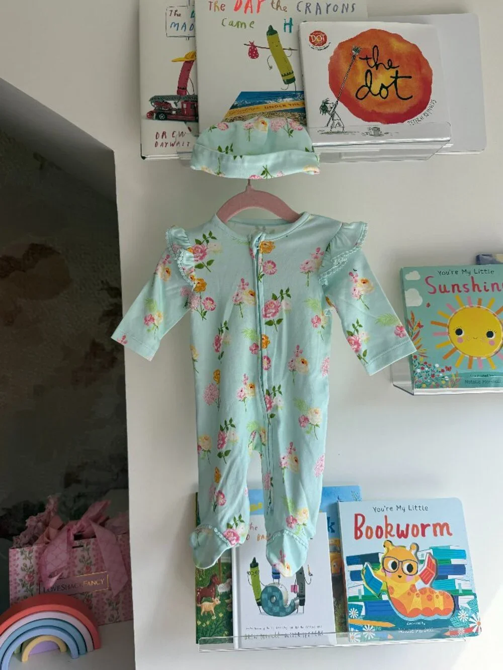 Little Me Newborn Floral Footie & Hat Set NWOT